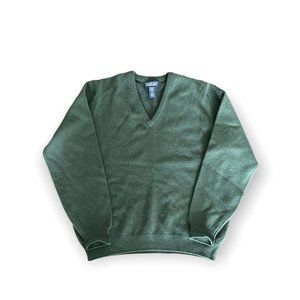 Lands End Green VNeck Wool Sweater Medium